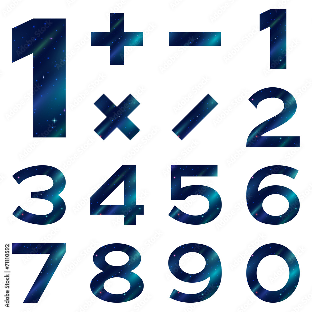 Fototapeta premium Numbers set, blue space