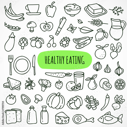Hand drawn healthy eating icons