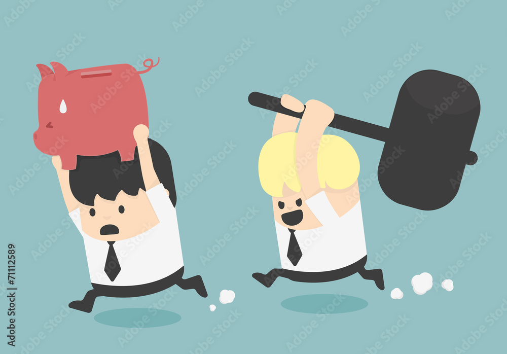 Business helping the piggy bank is about to be destroyed Business helping the piggy bank is about to be destroyed