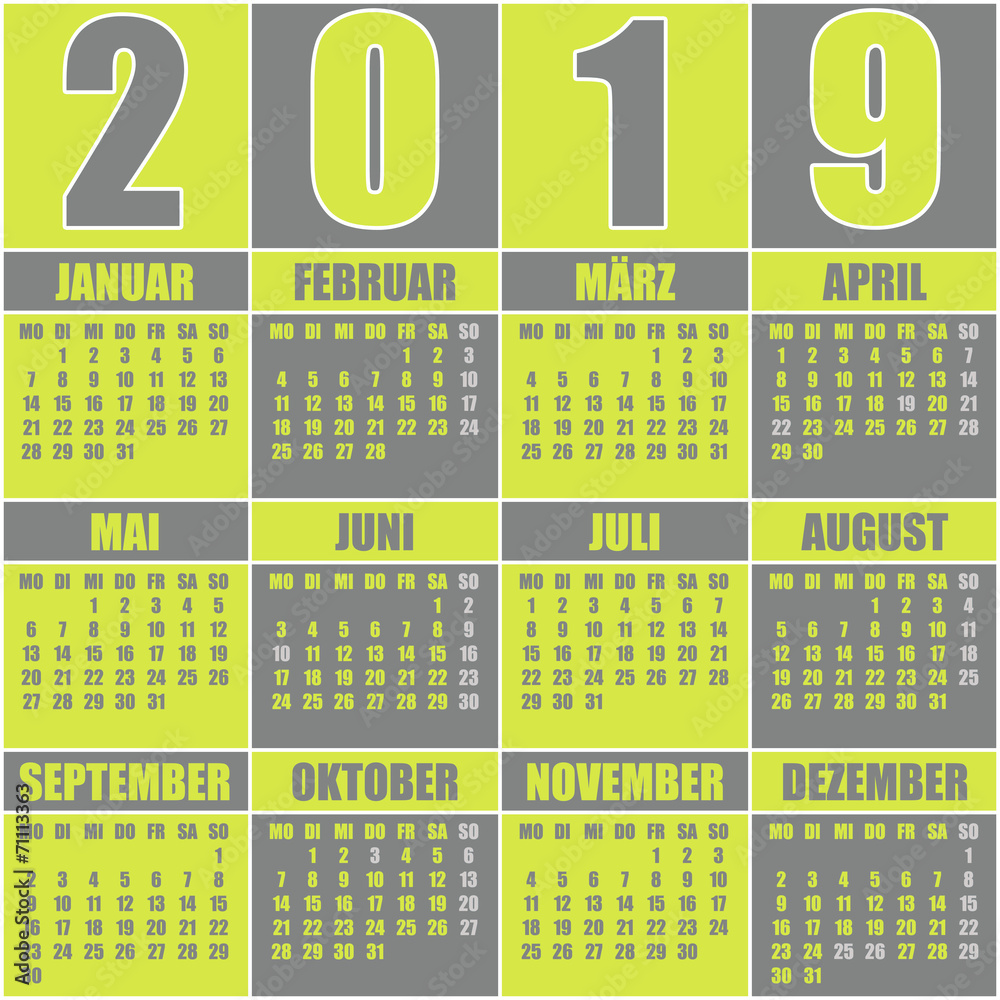 kalender 2019 deutsch Stock Illustration | Adobe Stock