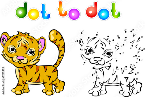 Fototapeta Naklejka Na Ścianę i Meble -  Funny cartoon tiger dot to dot