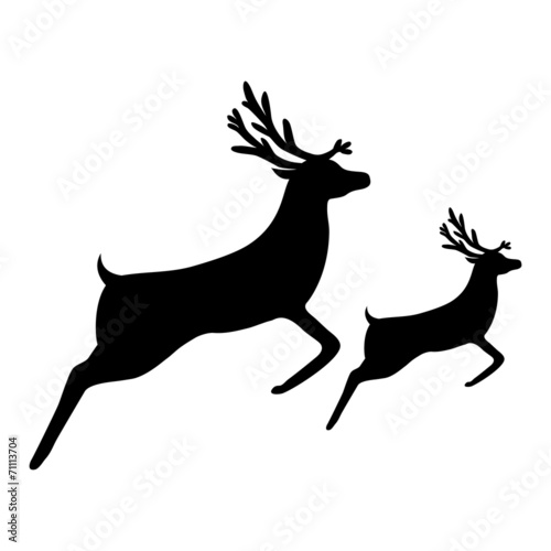silhouette of a reindeer with a cub