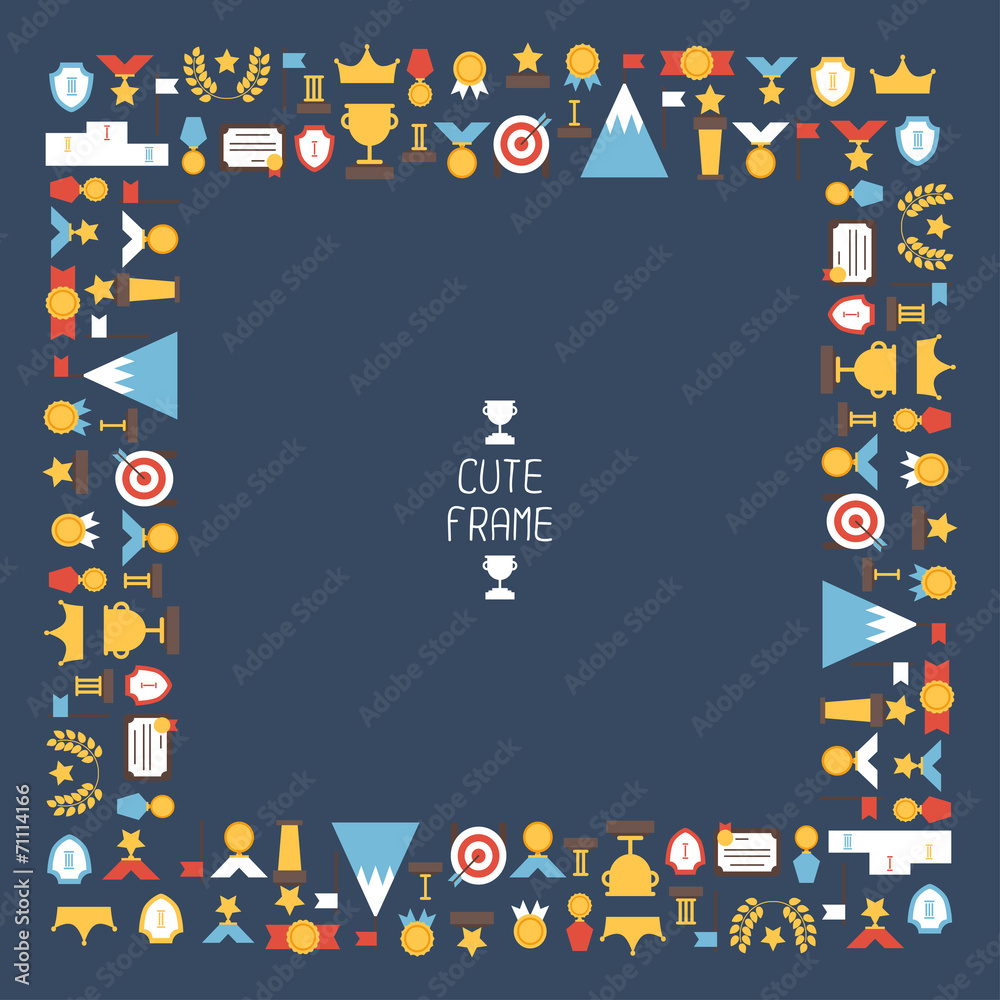 Frame of flat colorful award icons. Vector colorful set of
