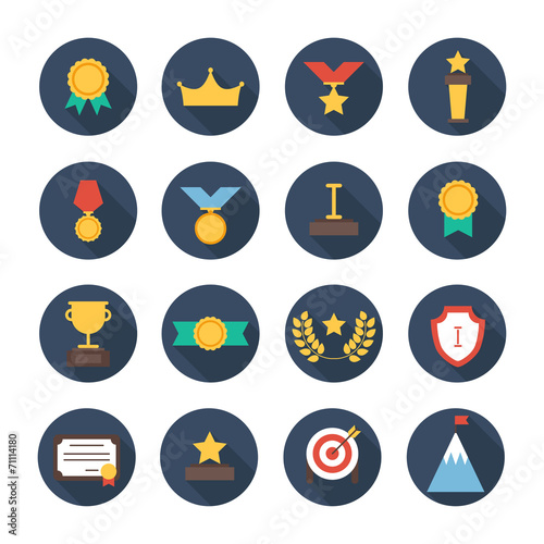 Award icons. Vector colorful set of prizes and trophy signs.