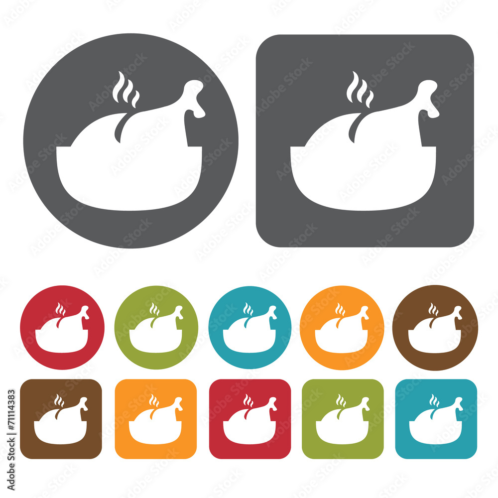 Chicken Icon. Breakfast And Dining Sign Icons Set. Round And Rec Chicken Icon. Breakfast And Dining Sign Icons Set. Round And Rec