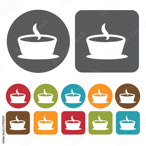 Soup Icon. Breakfast And Dining Sign Icons Set. Round And Rectan