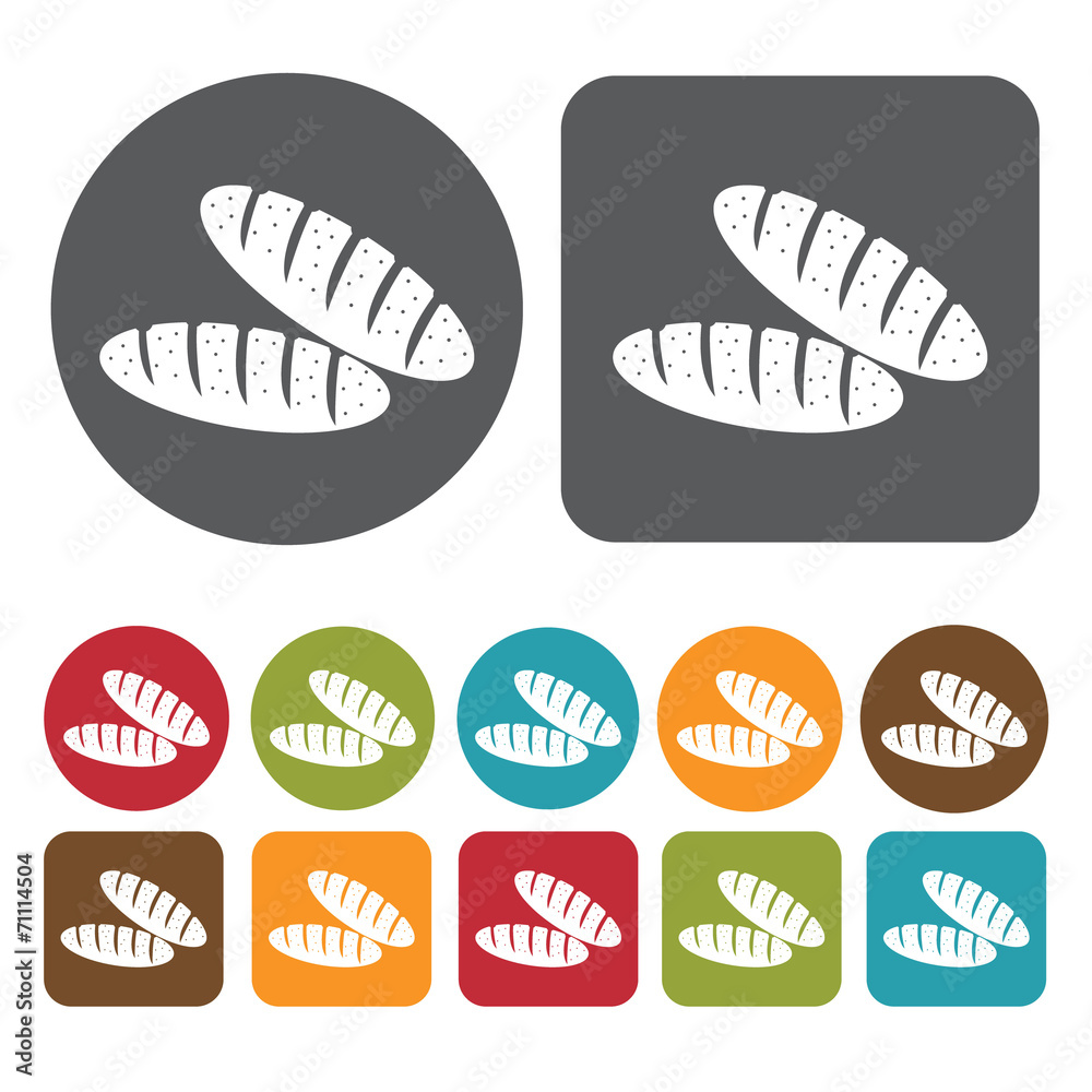 Breads Icon. Breakfast And Dining Sign Icons Set. Round And Rect Breads Icon. Breakfast And Dining Sign Icons Set. Round And Rect