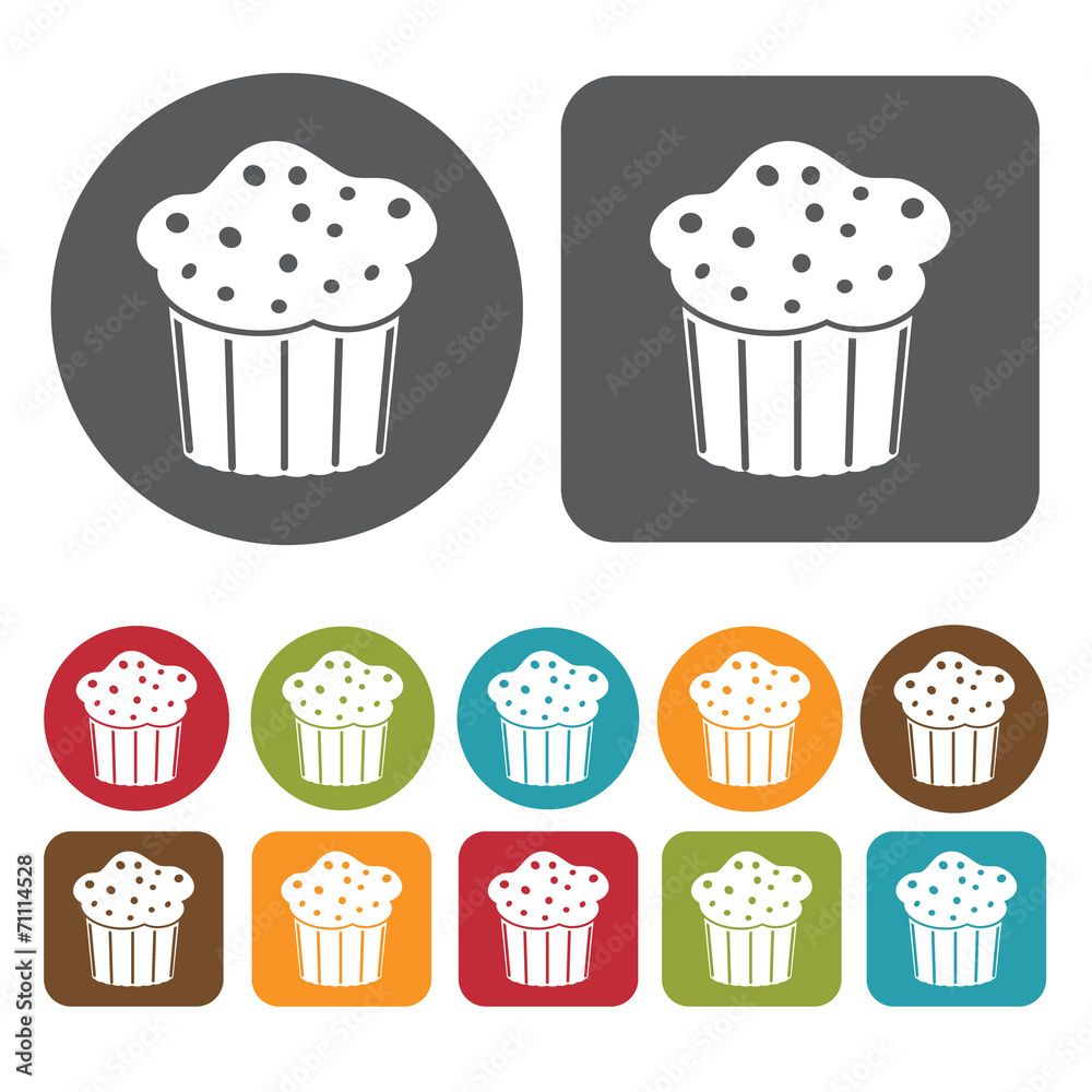 Muffin Icon. Breakfast And Dining Sign Icons Set. Round And Rect Muffin Icon. Breakfast And Dining Sign Icons Set. Round And Rect