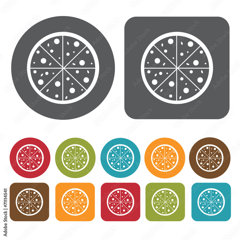 Pizza Icon. Breakfast And Dining Sign Icons Set. Round And Recta Pizza Icon. Breakfast And Dining Sign Icons Set. Round And Recta