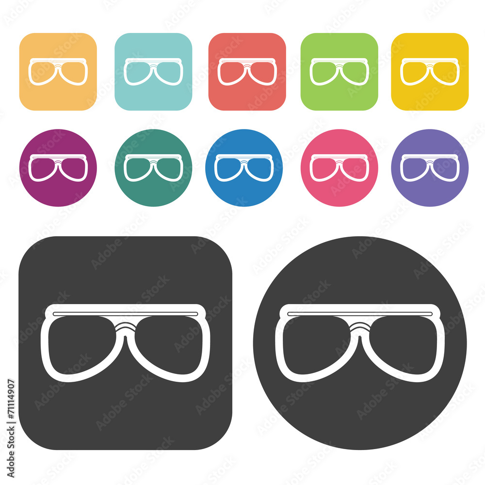 Glasses Icon. Clothes Flat Icons Set. Round And Rectangle Colour Glasses Icon. Clothes Flat Icons Set. Round And Rectangle Colour