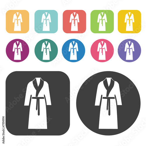 Bath Robe Icon. Clothes Flat Icons Set. Round And Rectangle Colo
