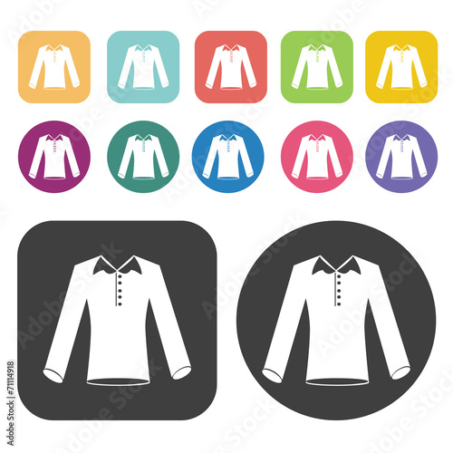 Long Sleeve Shirt Icon. Clothes Flat Icons Set. Round And Rectan