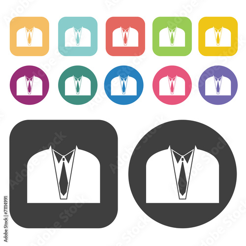 Business Suit With Tie Icon. Clothes Flat Icons Set. Round And R