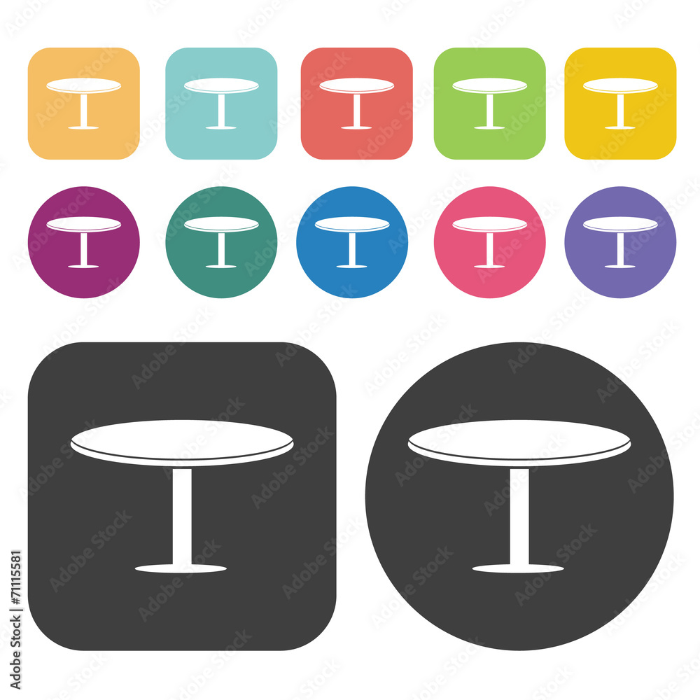 Round Table Icon. Furniture Icons Set. Round And Rectangle Colou Round Table Icon. Furniture Icons Set. Round And Rectangle Colou