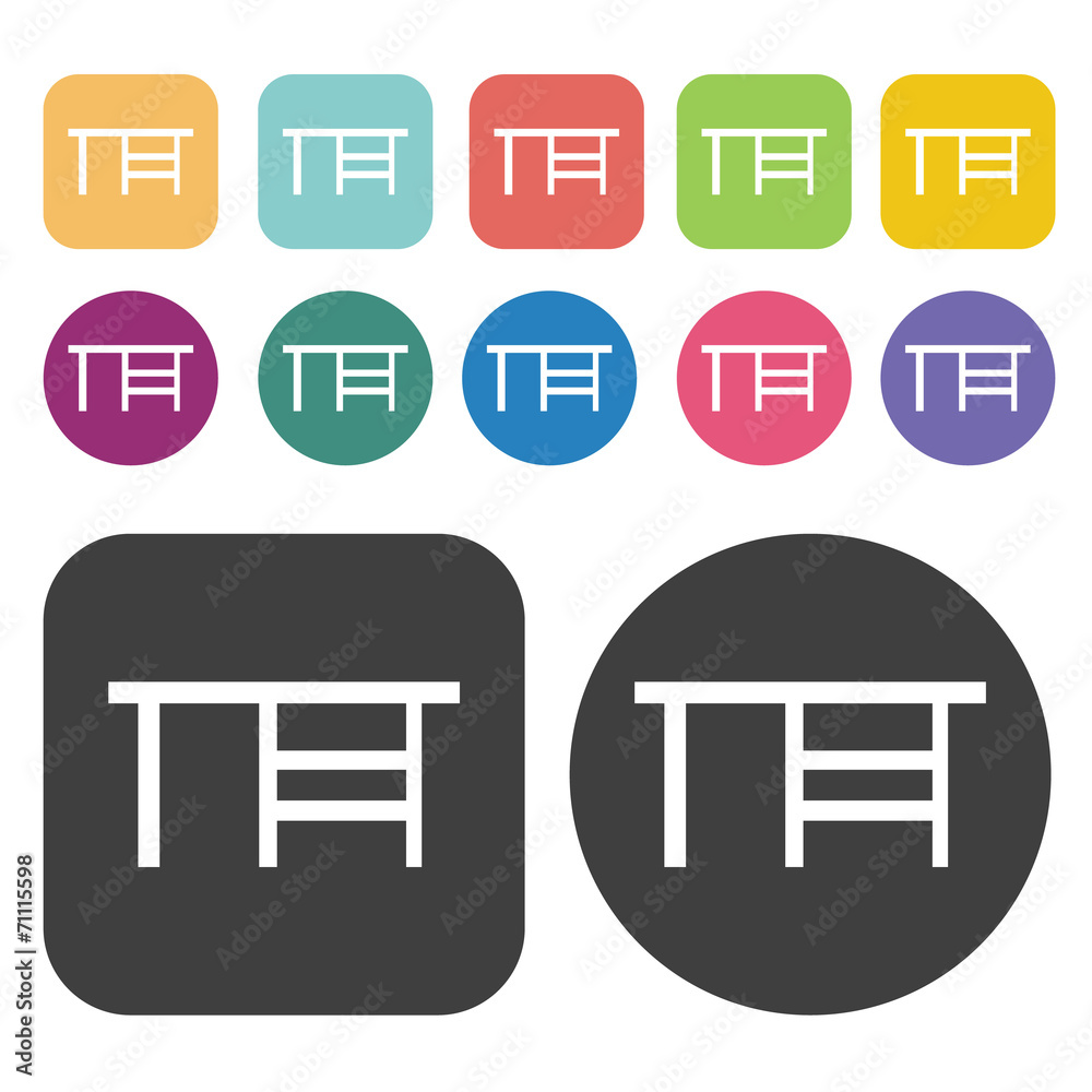 Office Desk Icon. Furniture Icons Set. Round And Rectangle Colou Office Desk Icon. Furniture Icons Set. Round And Rectangle Colou