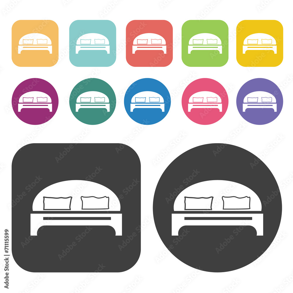 Bed Icon. Furniture Icons Set. Round And Rectangle Colourful 12 Bed Icon. Furniture Icons Set. Round And Rectangle Colourful 12