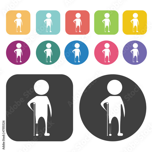 Person with prosthetic leg icon. Disabled Related icons set. Rou