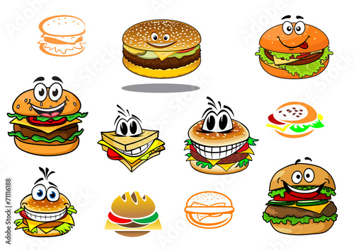 Happy takeaway cartoon hamburger characters