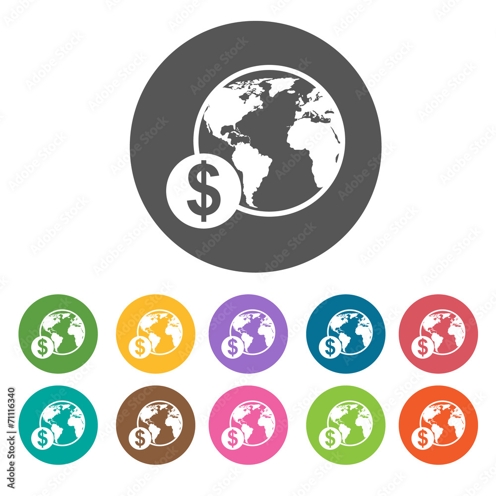 Global Money icon. Money finance icons set. Round colourful 12 b Global Money icon. Money finance icons set. Round colourful 12 b