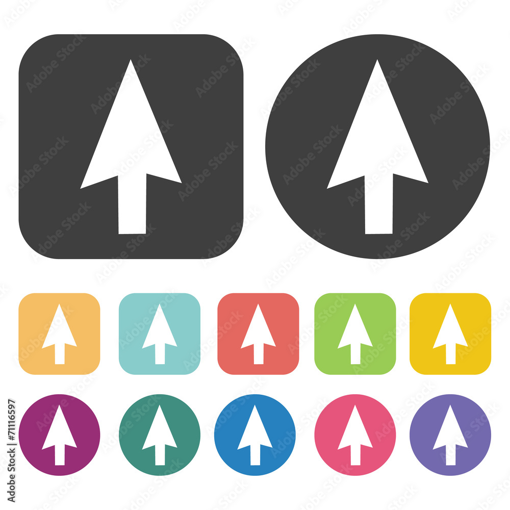 Arrow up icon. Mouse cusor sign icons set. Round and rectangle c Arrow up icon. Mouse cusor sign icons set. Round and rectangle c