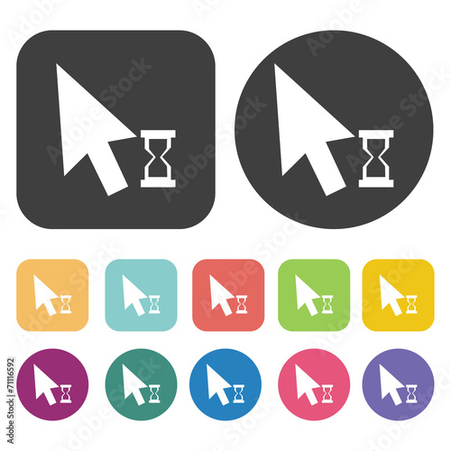 Arrow with waiting symbol icon. Mouse cusor sign icons set. Roun