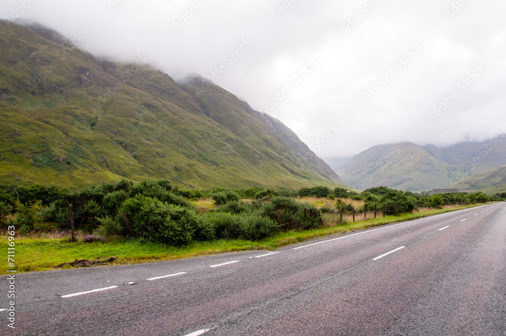 lonely road in the scottish highlands