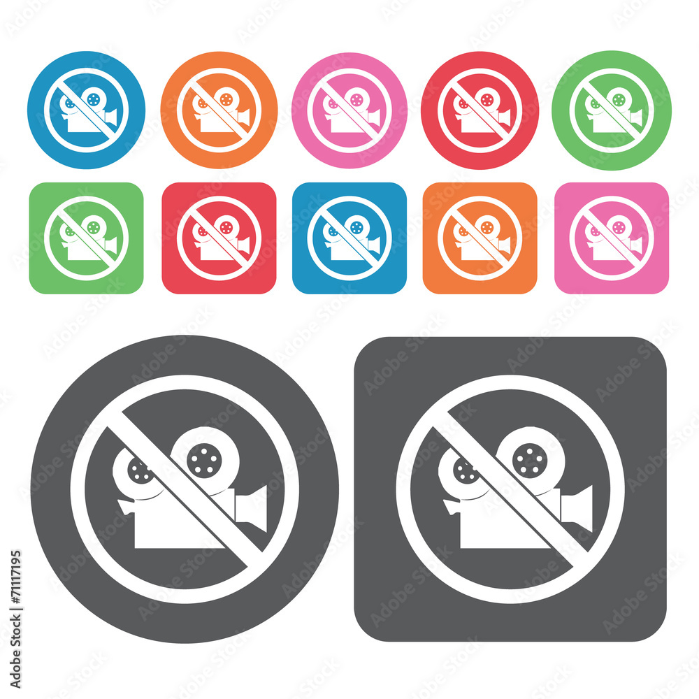 No Video Camera Icon. Prohibited Signs Icons Set. Round And Rect No Video Camera Icon. Prohibited Signs Icons Set. Round And Rect