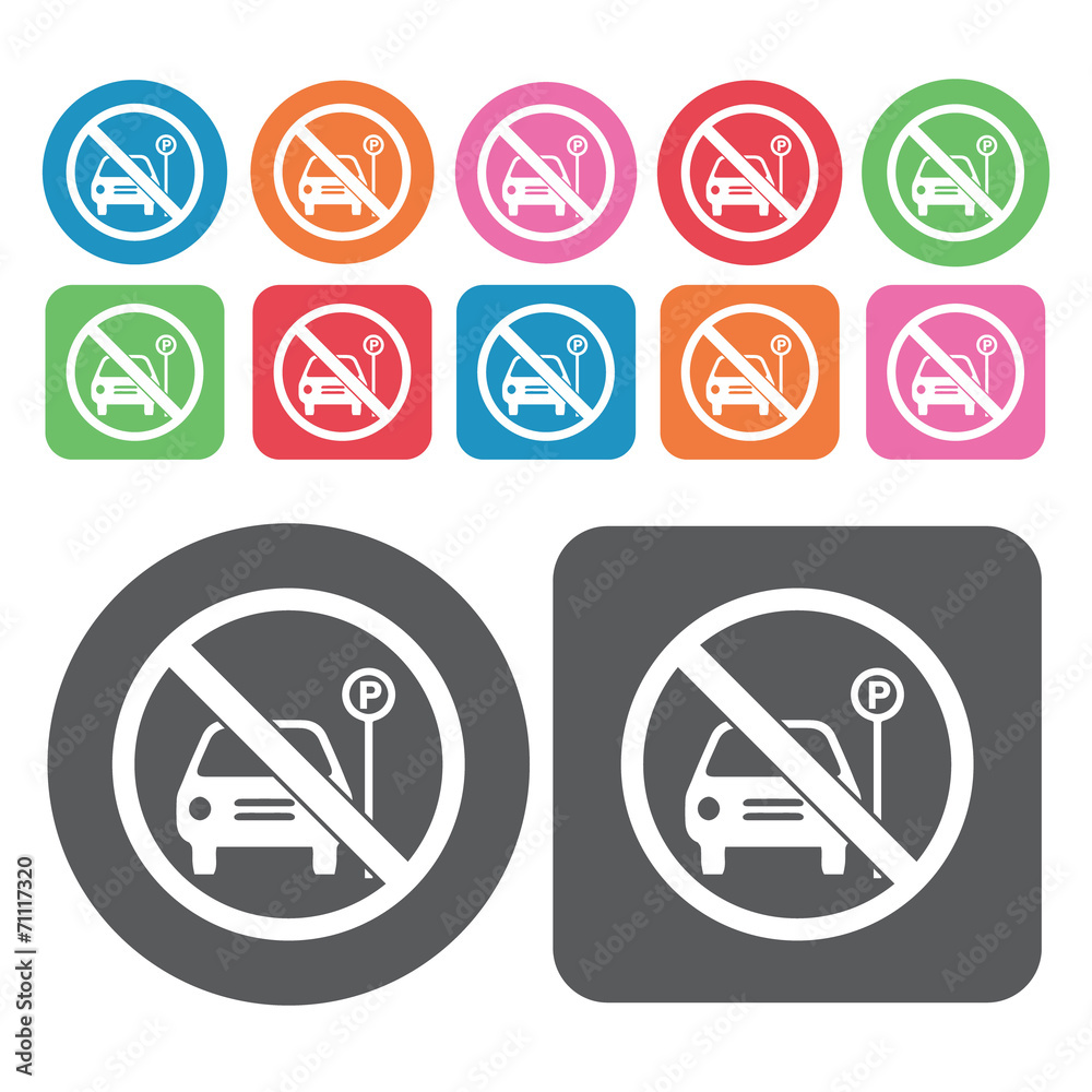 No Parking Icon. Prohibited Signs Icons Set. Round And Rectangle No Parking Icon. Prohibited Signs Icons Set. Round And Rectangle
