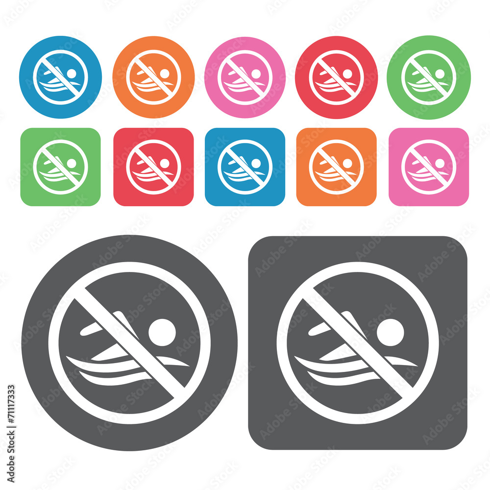 No Swimming Icon. Prohibited Signs Icons Set. Round And Rectangl No Swimming Icon. Prohibited Signs Icons Set. Round And Rectangl