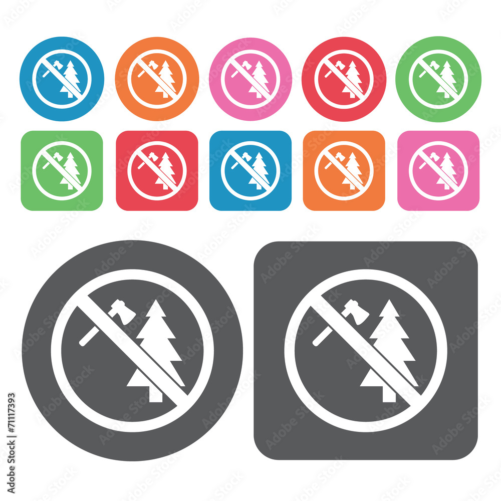 No Illegal Logging Icon. Prohibited Signs Icons Set. Round And R No Illegal Logging Icon. Prohibited Signs Icons Set. Round And R
