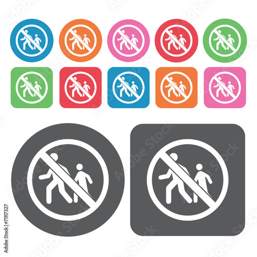 No Jay Walking Icon. Prohibited Signs Icons Set. Round And Recta