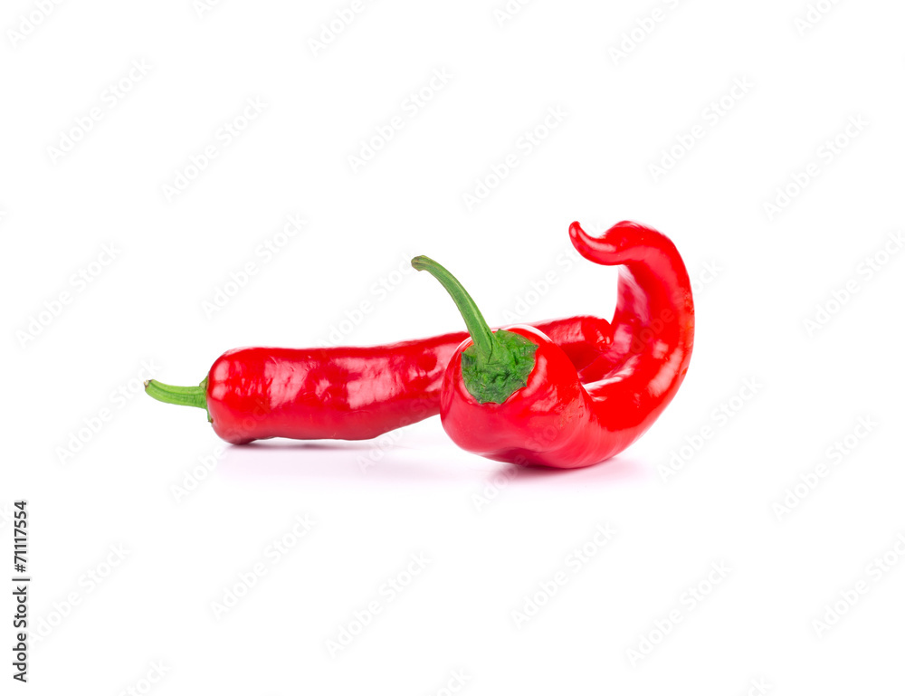 Two red hot chili peppers.