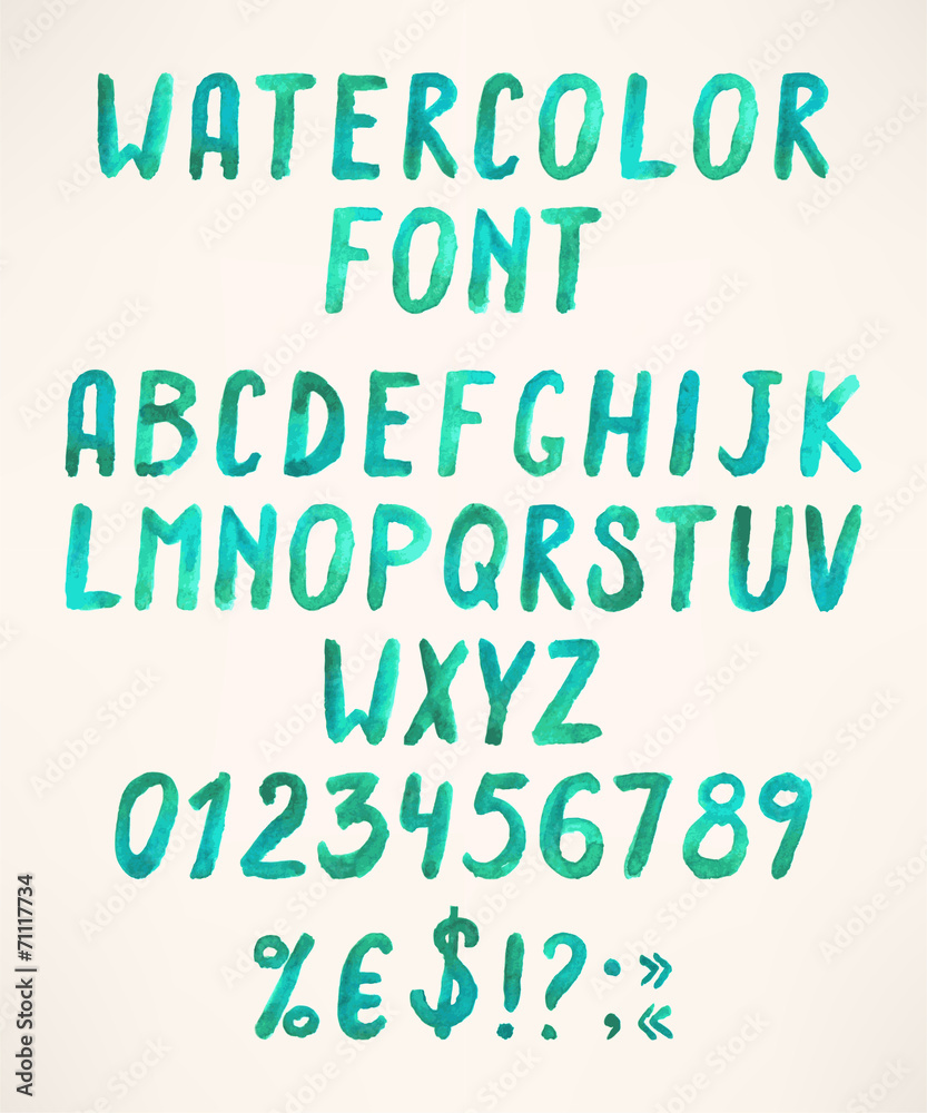 Fototapeta premium Watercolor green alphabet