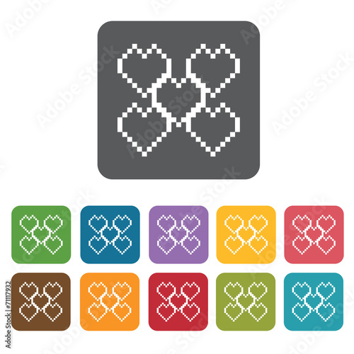 Pixelated Hearts Icon. Hearts Icons Set. Rectangle Colourful 12