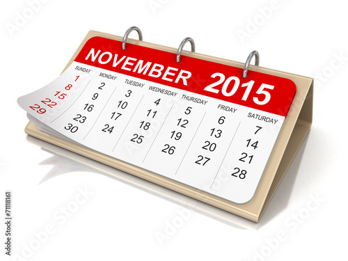 Calendar - November 2015 (clipping path included)