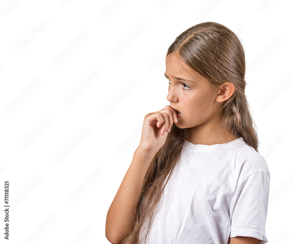 Clueless lazy girl, procrastination concept, white background Clueless lazy girl, procrastination concept, white background