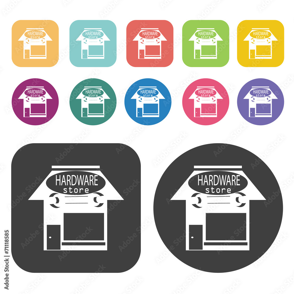 Hardware Store With Wrench Sign Icon. Store Icon Sets. Round And Hardware Store With Wrench Sign Icon. Store Icon Sets. Round And