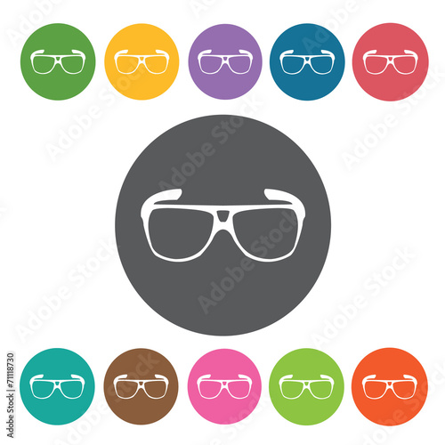 Wayfarer Sunglasses Icon. Sunglasses Icons Set. Round Colourful