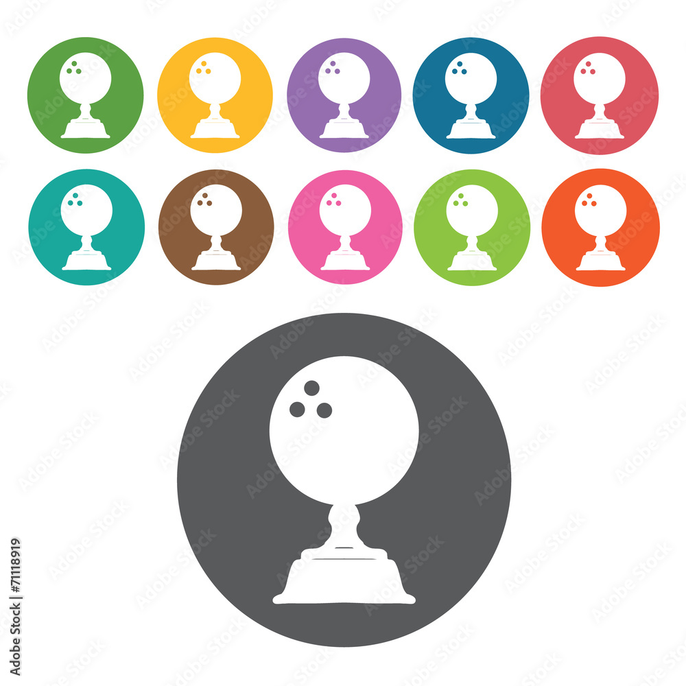 Bowling Trophy Icon. Trophy And Awards Icons Set. Round Colourfu Bowling Trophy Icon. Trophy And Awards Icons Set. Round Colourfu