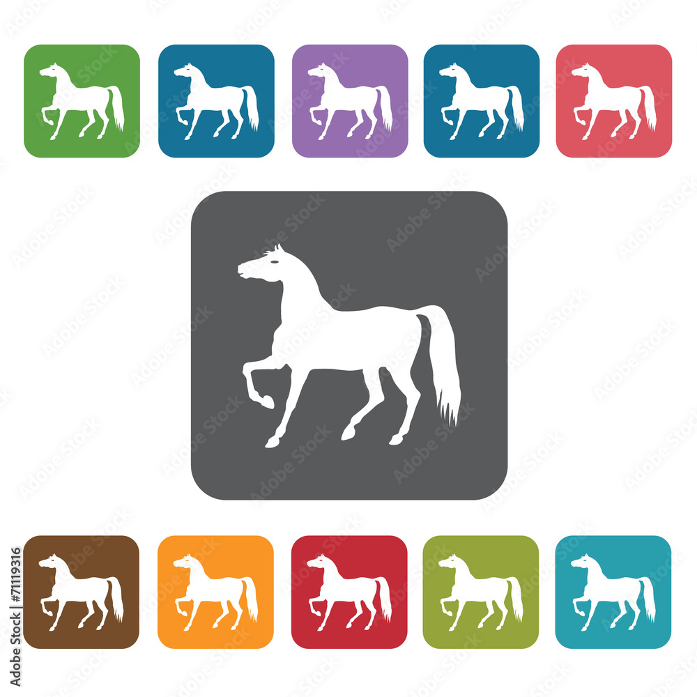 Year Of The Horse Icon. Zodiac Symbol Sign Icons Set. Rectangle