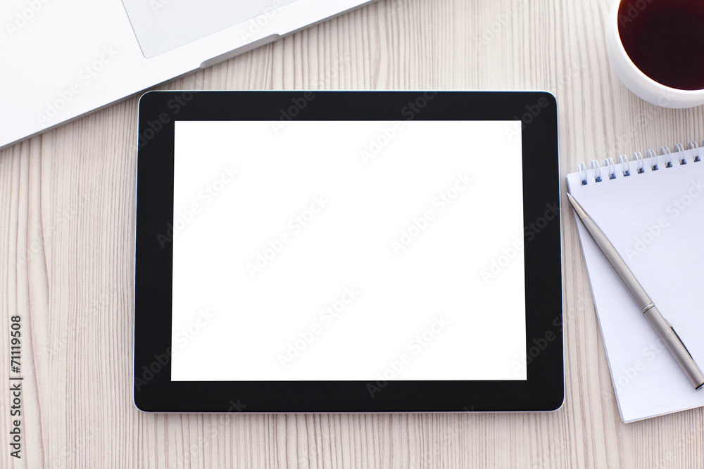 tablet with isolated screen is on the table tablet with isolated screen is on the table