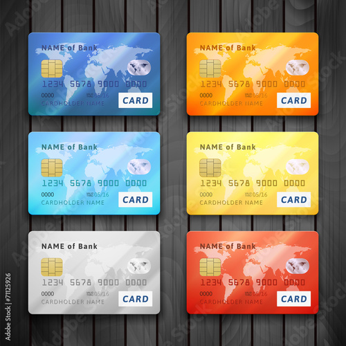 Set of detailed glossy credit cards