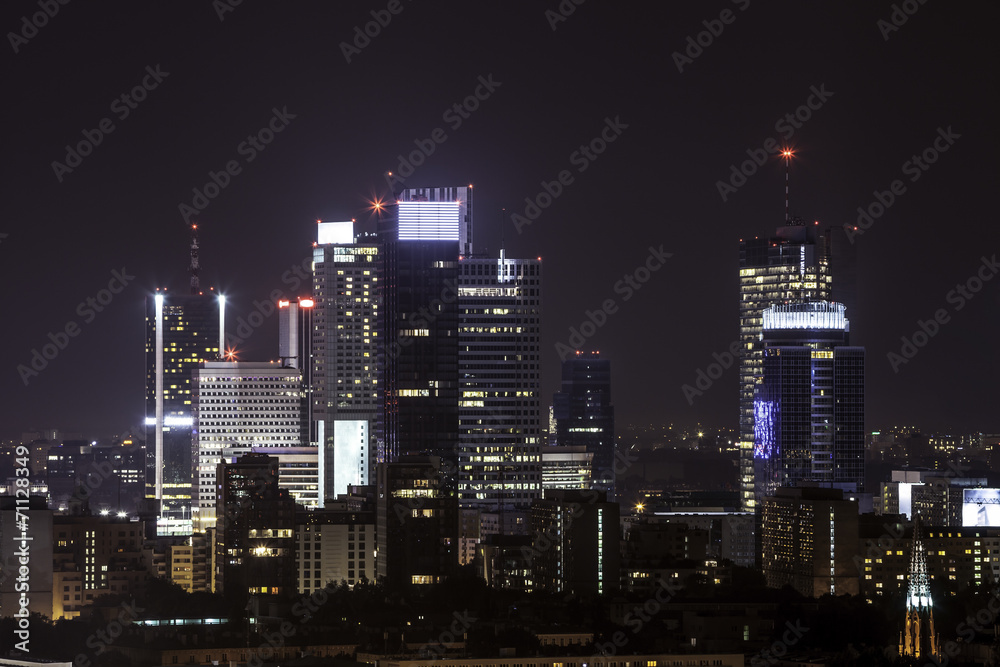 Warsaw business center by night