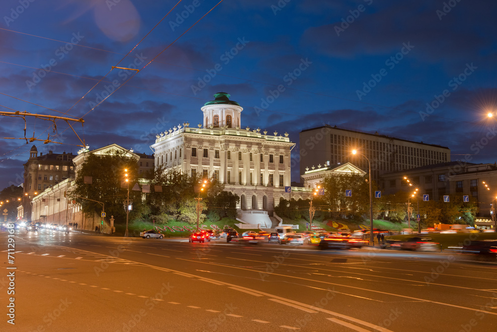 Night view of Pashkov House in Moscow, Russia