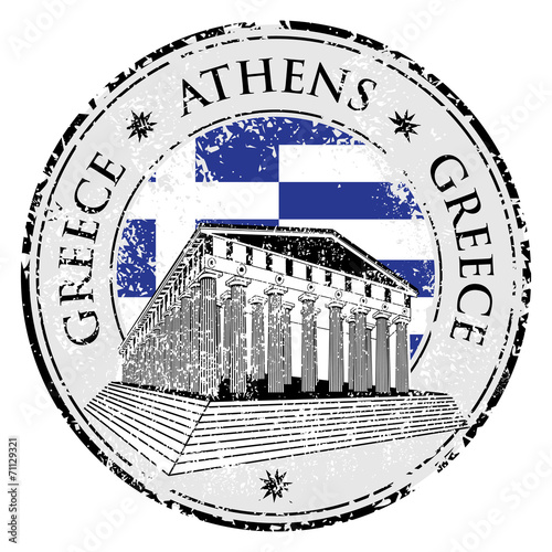 Grunge rubber stamp with the Parthenon shape from Greece stamp