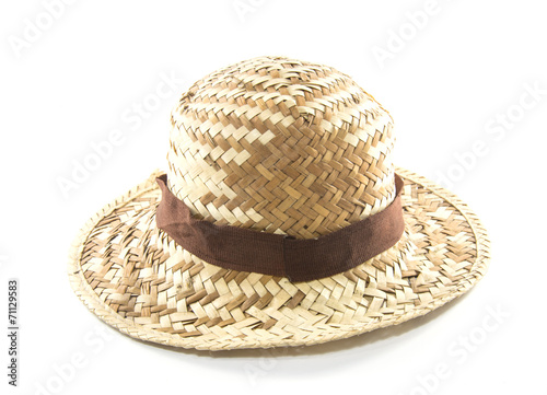 Straw Woven Hat with Brown Band isolated on white background