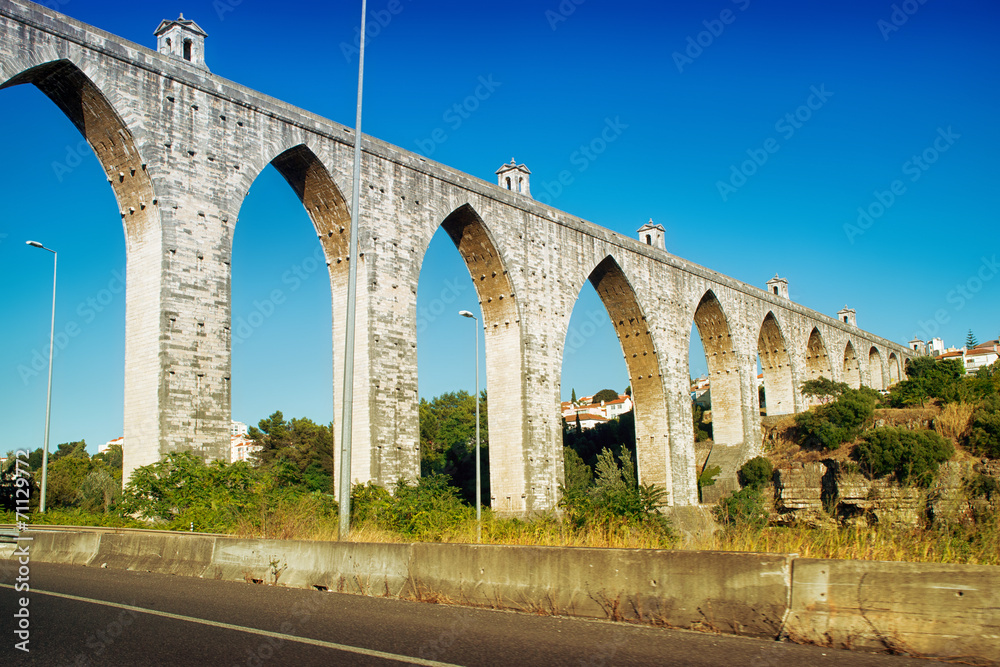historic aqueduct in the city of Lisbon built in 18th century