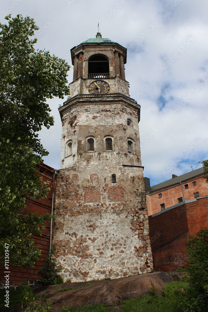 Clock tower. Vyborg City, Leningradskaya Oblast, Russia.