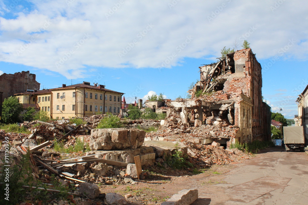 The destroyed building. Vyborg town.
