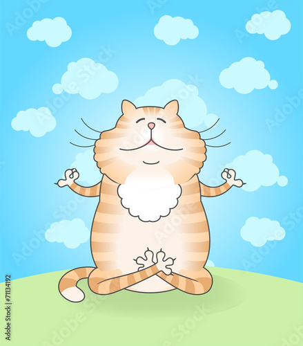 Illustration of funny cat practicing yoga